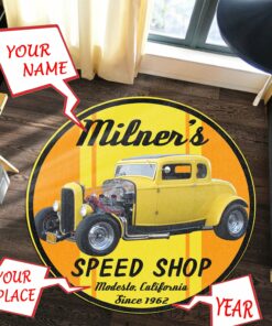Milner's Speed Shop American Graffiti Round Rug