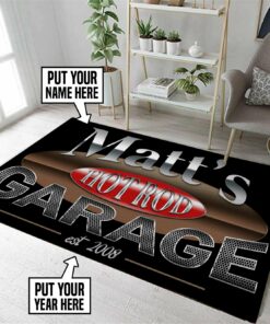 Personalized Name Hot Rod Garage Rug