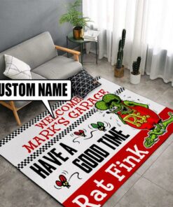 Personalized Rat Fink Welcome To Garage Rug