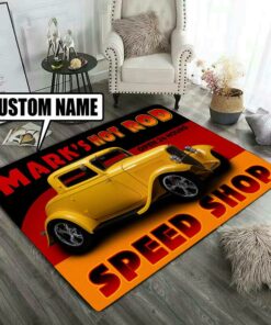 Personalized Hot Rod Open 24h Garage Speed Shop Rug