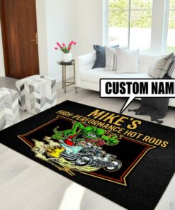 Personalized Name High Performance Hot Rods Rat Fink Rug