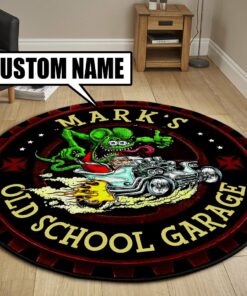 Personalized Rat Fink Old School Garage Round Mat