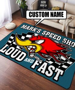 Personalized Speed Shop Loud And Fast Hot Rod Rug