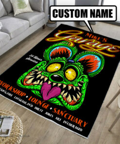 Personalized Rat Fink Hot Rod Garage 24 Hour Service Rug