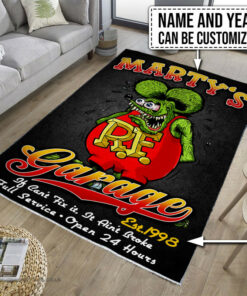 Personalized Name And Year Rat Fink Garage Rug