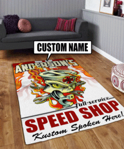Personalized Flaming Piston Hot Rod Rug