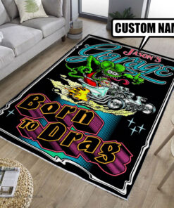 Personalized Rat Fink Hot Rod Born To Drag Rug