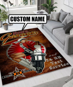 Personalized Name Garage Hot Rod Rug
