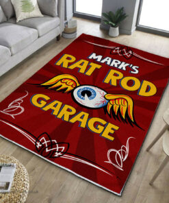 Personalized Rat Rod Garage Hot Rod Rug
