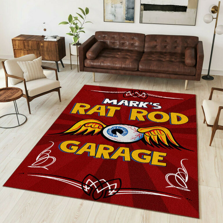 Personalized Rat Rod Garage Hot Rod Rug Dingmun