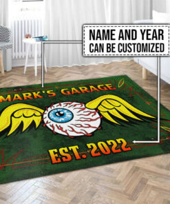 Personalized Eyeball Wings Rat Fink Hot Rod Rug