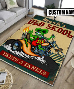 Personalized Old Skool Hot Rod Parts And Panels Rug