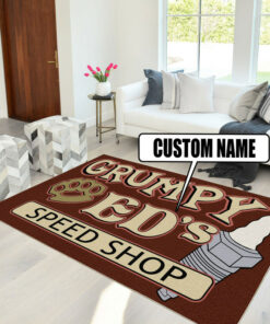 Personalized Hot Rod Grumpy Speed Shop Area Rug