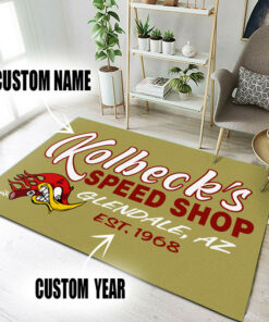 Personalized Name And Year Speed Shop Hot Rod Area Rug
