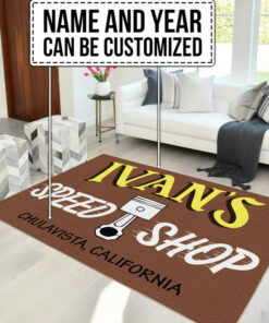 Personalized Name Speed Shop Hot Rod Area Rug