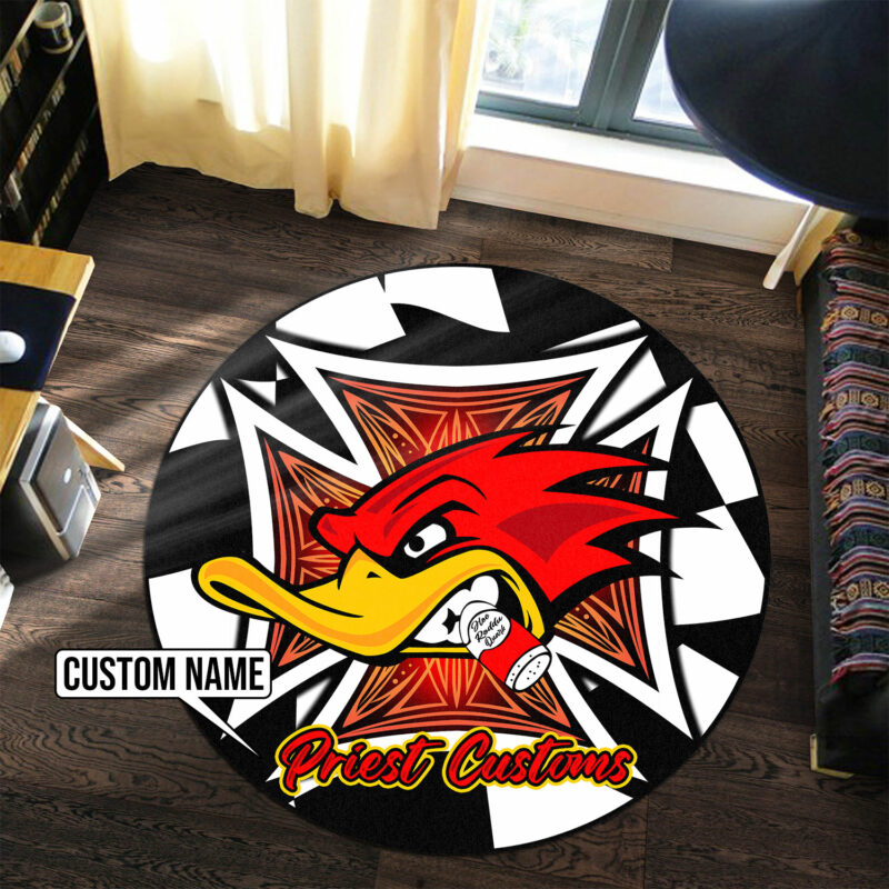 Mr Horsepower Hot Rod Duck Round Rug