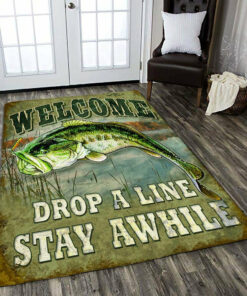 Fishing Welcome Drop A Line Stay Awhile Area Rug