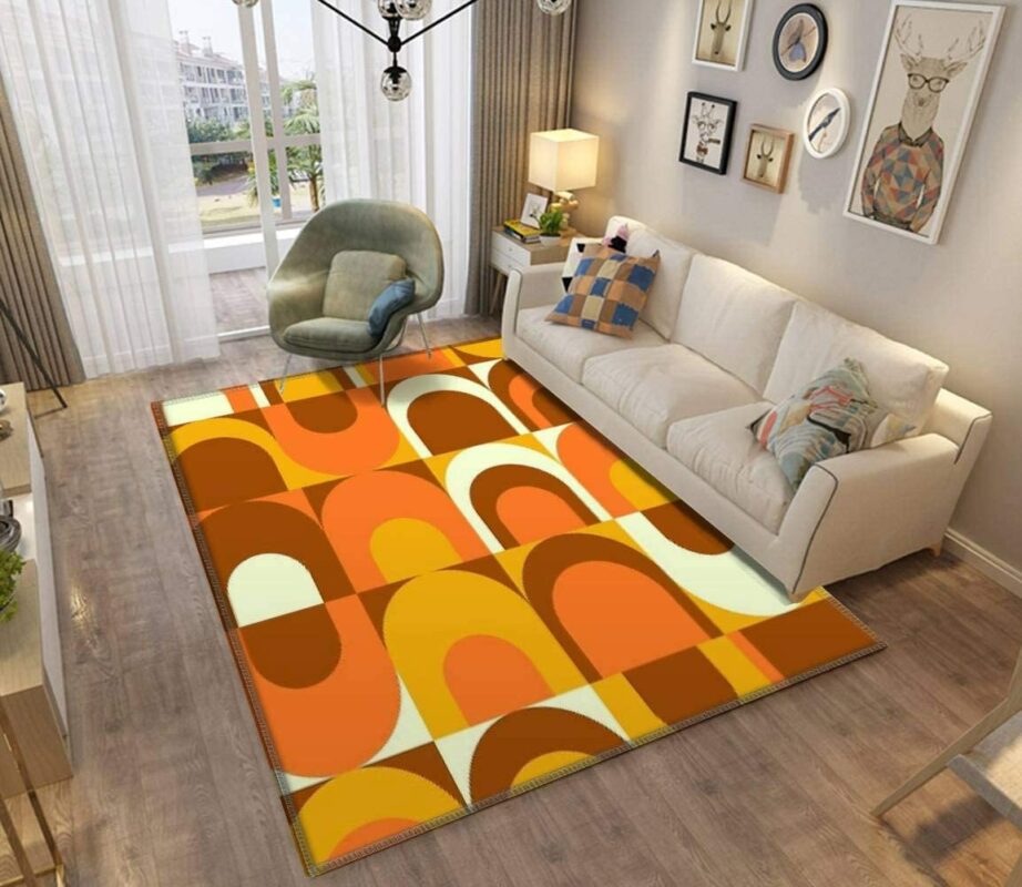 Orange Retro Industrial 70s Pattern Area Rug