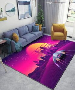 Arcade Space Ship Flying to The Sunset Retro 80s Area Rug