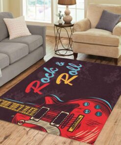 Vintage Rock And Roll Music Guitar Area Rug