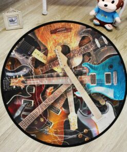 Electric Guitar Surrounded With Lightning Personalized Round Rug