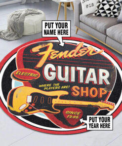 Personalized Fender Electric Guitar Shop Round Rug