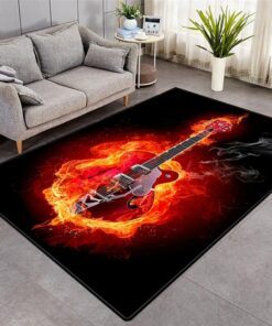 3D Fire Guitar Area Rug For Living Room