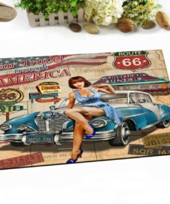 Vintage Route 66 Car Travel Through America Rug