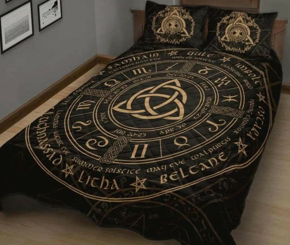Triquetra Celtic Wheel of The Year Viking Quilt Bed Set