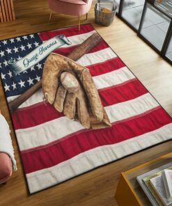 Baseball Area Rug With American Flag