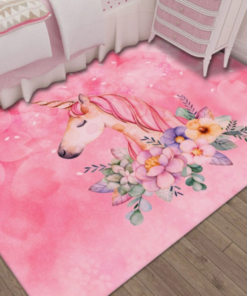 Pink Unicorn Flower Girl Area Rug