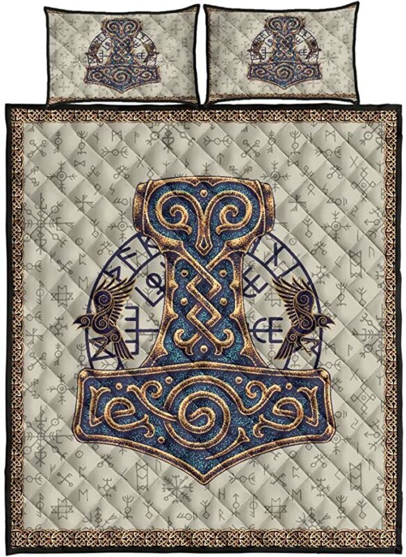 Viking Hammer Thor Hammer Mjolnir Quilt Bed Set