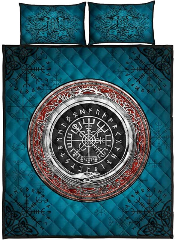 Viking Vegvisir and Mjolnir Personalized Quilt Bed Set