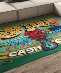 Bright Bold Color Design Cash Only Tattoo Rug