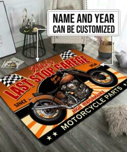 Personalized Last Stop Garage Motorcycle Rug