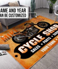 Personalized Motorcycle Cycle Shop Rug