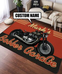 Personalized Bobber Garage Motorcycle Rug
