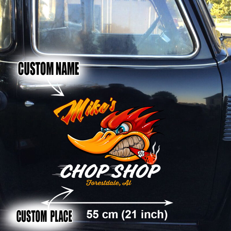 Personalized Woodpecker Speed Shop Vinyl Decals - Mr Horsepower Hot Rod Stickers