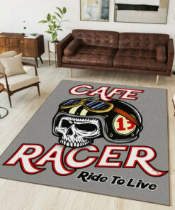 Cafe Skull Racer Ride To Live Motorcycle Rug