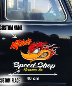 Personalized Woodpecker Garage Vinyl Decals - Mr Horsepower Hot Rod Stickers