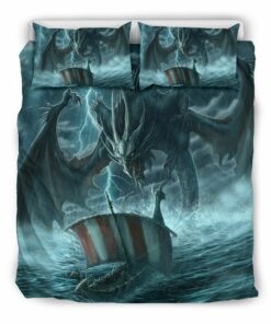 Dragon And The Boat Viking Quilt Bedding Set