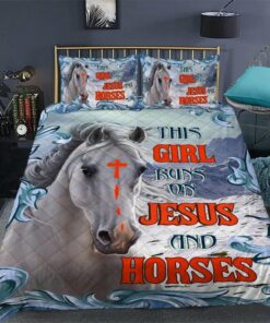 This Girl Runs On Jesus And Horses Quilt Bedding Set