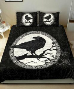Raven Vegvisir Black Viking Quilt Bedding Set