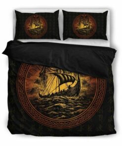 The Boat Under Storm Viking Quilt Bedding Set
