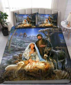 A Holy Night Nativity Sence Jesus Quilt Bedding Set