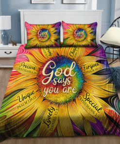 Sunflower God Say You Are Jesus Quilt Bedding Set