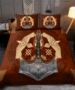 On Red Hummingbirds With The Hammer Viking Quilt Bedding Set