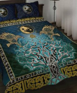 Tree Of Life Fenrir Skoll And Hati Raven Rune Viking Quilt Bedding Set