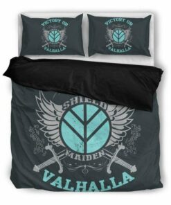 Shield Maiden Victory Or Valhalla Viking Quilt Bedding Set