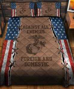 Against All Enemies US Marine Veteran Quilt Bedding Set